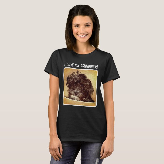 Schnoodle Hund Svart Basic Dam T Shirt (Hel framsida)