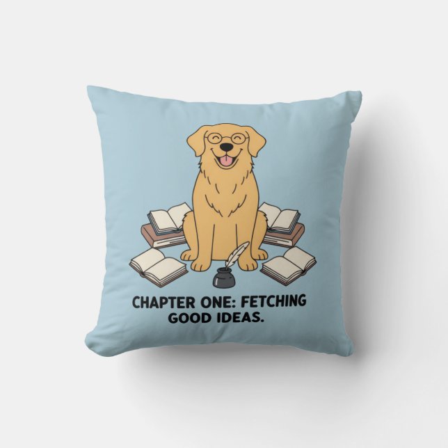Scholar Golden Retriever Pastel Blue Dog Design Kudde (Framsida)