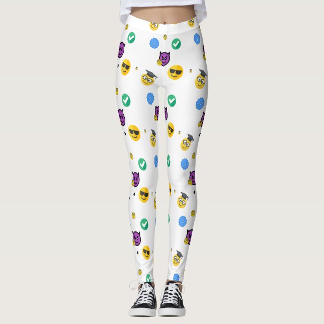 Scholar, skräck, spöksöta emojis på vitt leggings (Framsida)