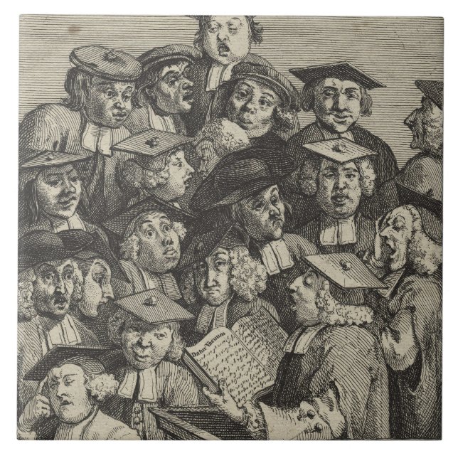 Scholars vid en föreläsning (av William Hogarth) Kakelplatta (Framsidan)