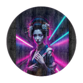Schöne Geisha Puzzle mit Neon Hintergrund – Elegan