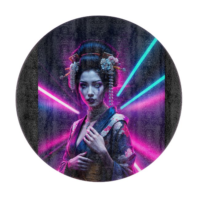 Schöne Geisha Puzzle mit Neon Hintergrund – Elegan (Framsidan)