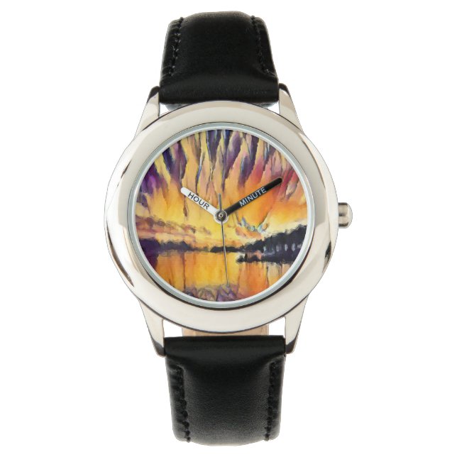 Schöner Sonnenaufgang als Aquarell Design Armbandsur (Framsida)