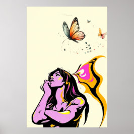 Schönheit und Schmetterlinge - Illustration Poster