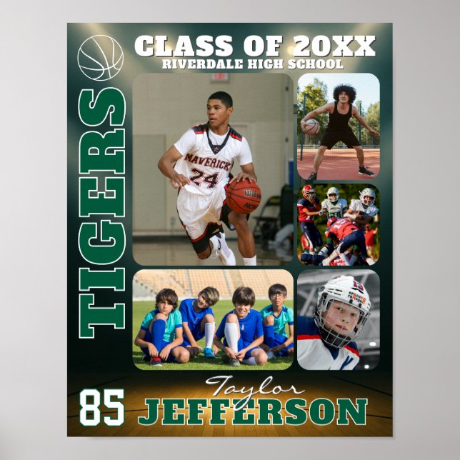 School Basketball Player Custom Name Photo Collage Poster (Framsidan)