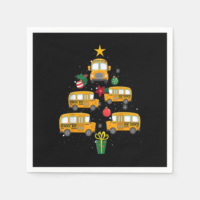 School Bus Christmas Tree Funny Boys Girls Kids Xm Pappersservett (Framsidan)