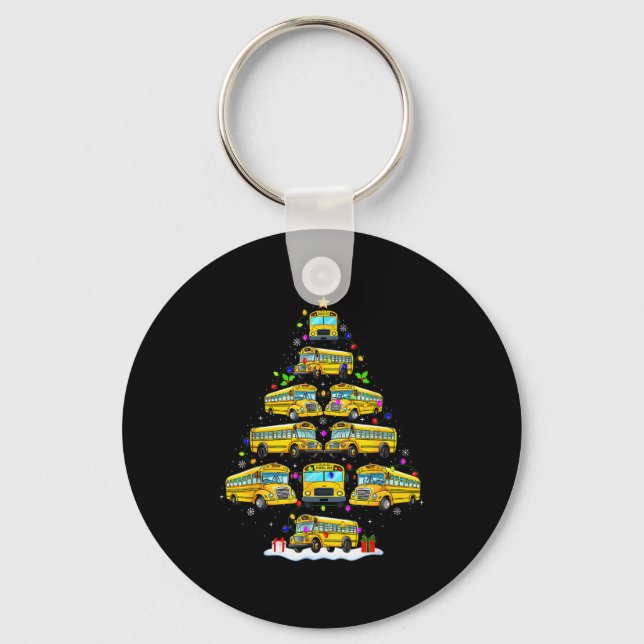 School Bus Christmas Tree Funny Santa Bus Driver P Nyckelring (Framsida)