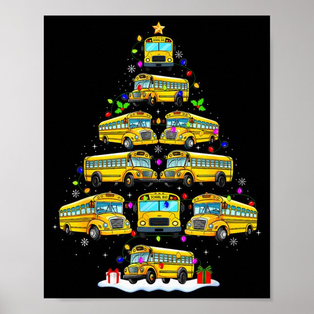 School Bus Christmas Tree Funny Santa Bus Driver P Poster (Framsidan)