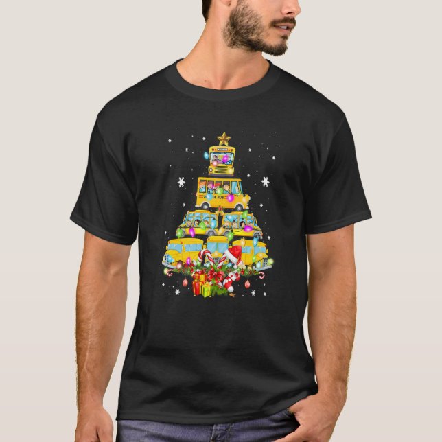 School Bus Christmas Tree  Santa Bus Driver T Shirt (Framsida)