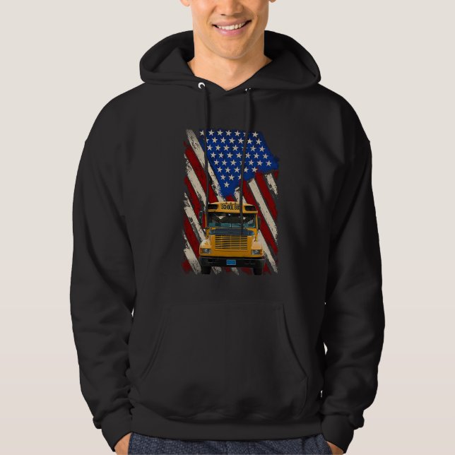 School Bus Driver America Flag Patriotic Bus Drivi Hoodie (Framsida)
