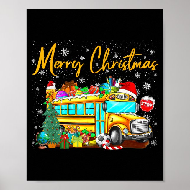 School Bus Driver Santa Hat Merry Christmas Tree M Poster (Framsidan)