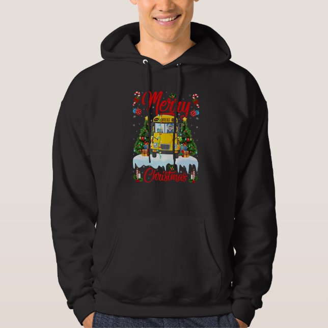 School Bus  Lights Xmas Tree Santa School Bus Chri Hoodie (Framsida)