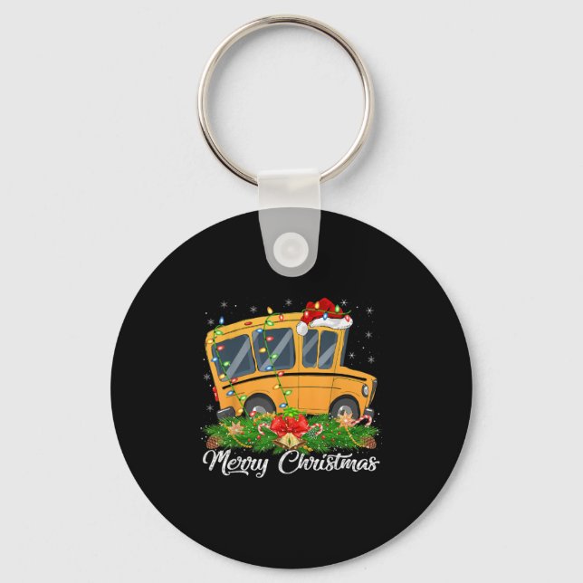 School Bus Lover Matching Santa Hat School Bus Chr Nyckelring (Framsida)