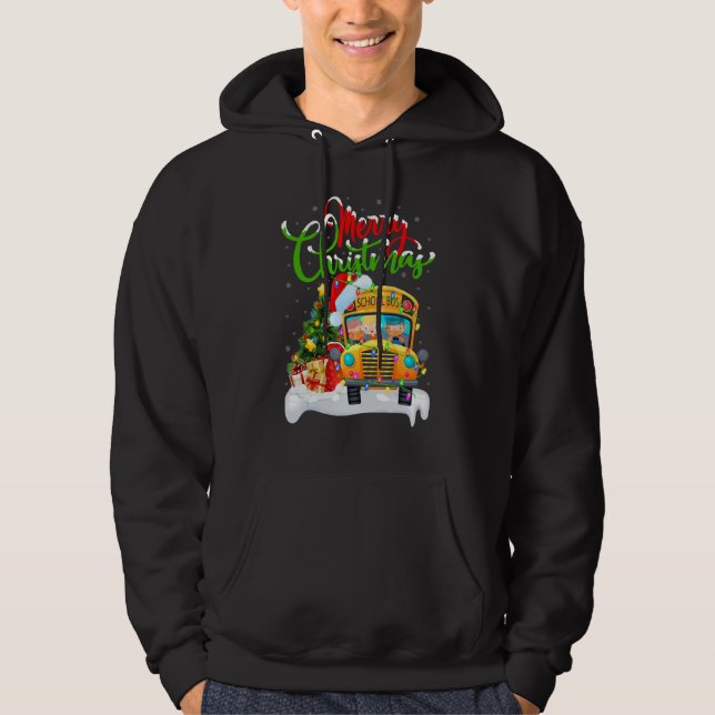 School Bus   Xmas Decorations Santa School Bus Chr Hoodie (Framsida)