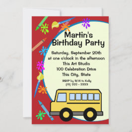 School Buss Art Birthday Inbjudningar