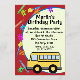 School Buss Art Birthday Inbjudningar