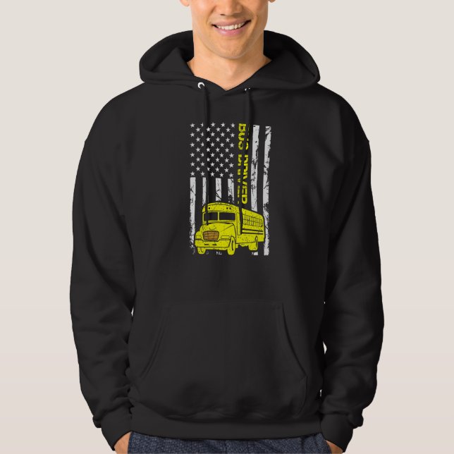 School Buss Driver American Flagga Hoodie (Framsida)