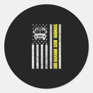 School Buss Driver American Flagga, School Buss Dr Runt Klistermärke