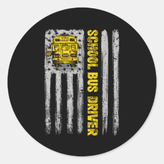 School Buss Driver Patriotic Usa American Flagga Runt Klistermärke