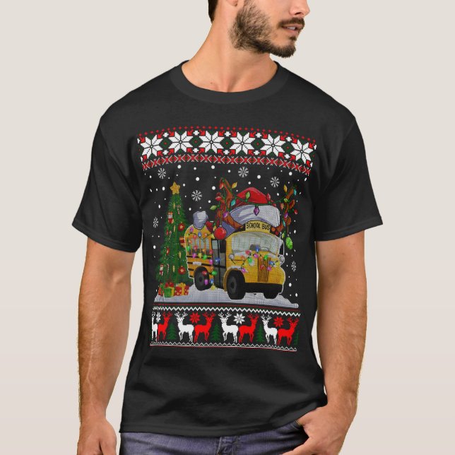 School Buss Driver Reindeer Santa Hat Ugly Christm T Shirt (Framsida)