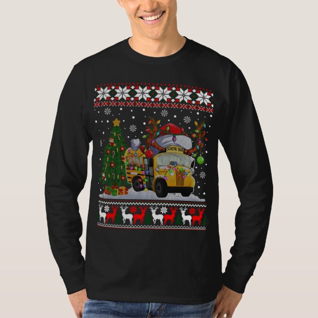 School Buss Driver Reindeer Santa Hat Ugly Christm T Shirt (Framsida)