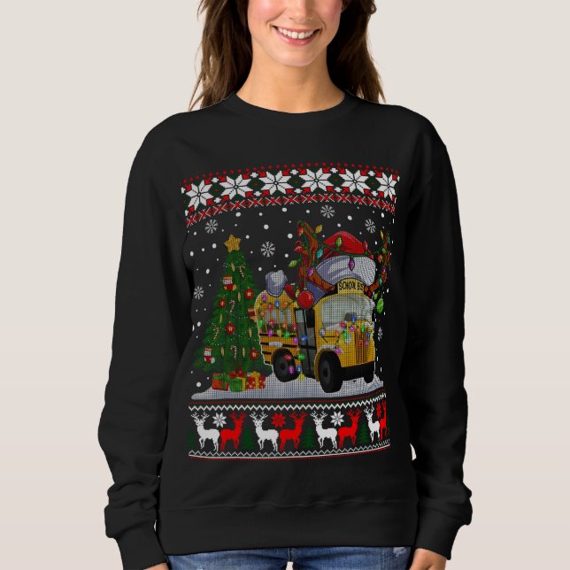 School Buss Driver Reindeer Santa Hat Ugly Christm T Shirt (Framsida)