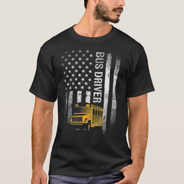 School Buss Driver Usa American Flagga Funny Buss  T Shirt (Framsida)