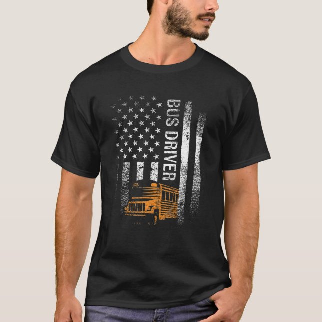 School Buss Driver Usa American Flagga Funny Buss  T Shirt (Framsida)