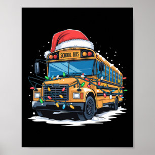 School Buss Julgran Cute Santa Hat Ljus Xm Poster