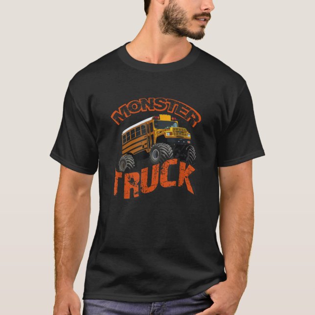 School Buss Monster Lastbil Orange Rally Artwork T Shirt (Framsida)