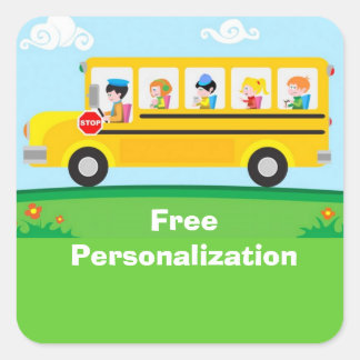 School Buss Stickers Fyrkantigt Klistermärke