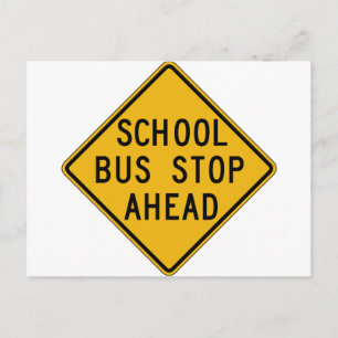 School Buss Stop Ahead Street-skylt Vykort