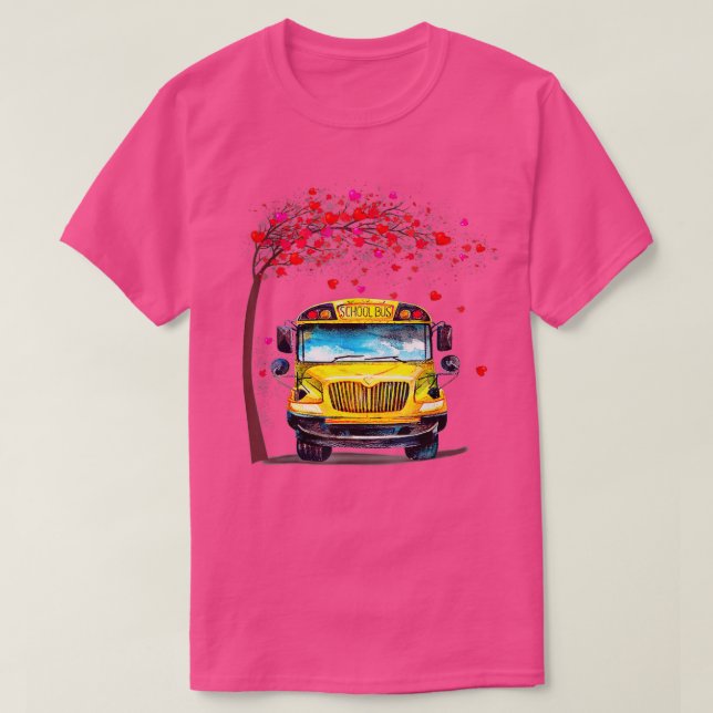 School Buss Valentine med Träd Heart School Buss D T Shirt (Design framsida)
