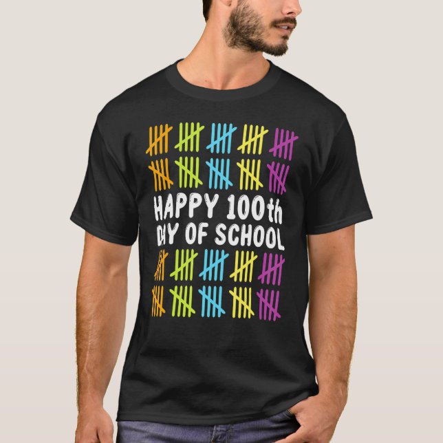 School Celebration Student Teacher Happy 100th Day T Shirt (Framsida)