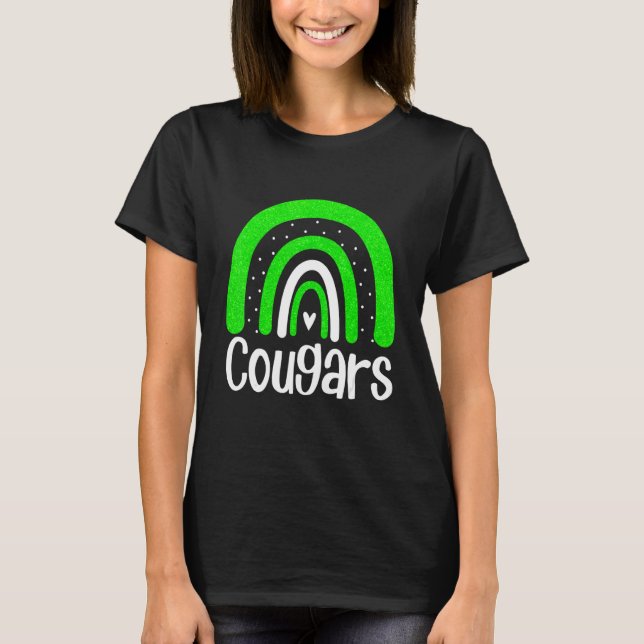 School Cougars Mascot Rainbow Cougar Sports Spirit T Shirt (Framsida)