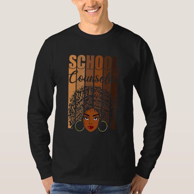 School Counselor Black History Apparel Afro Melani T Shirt (Framsida)