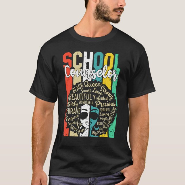 School Counselor Black History Apparel Afro Melani T Shirt (Framsida)