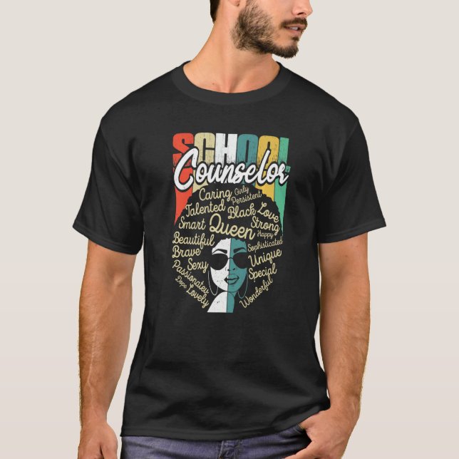 School Counselor Black History Month Afro Melanin  T Shirt (Framsida)