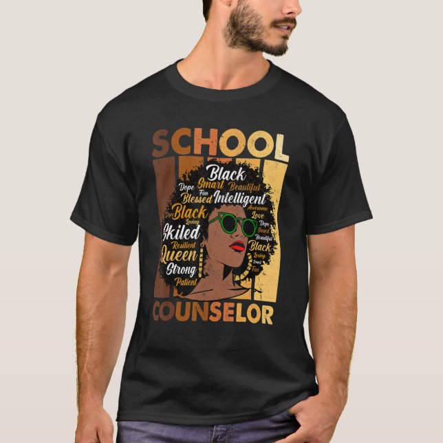 School Counselor Black History Month Afro Melanin  T Shirt (Framsida)