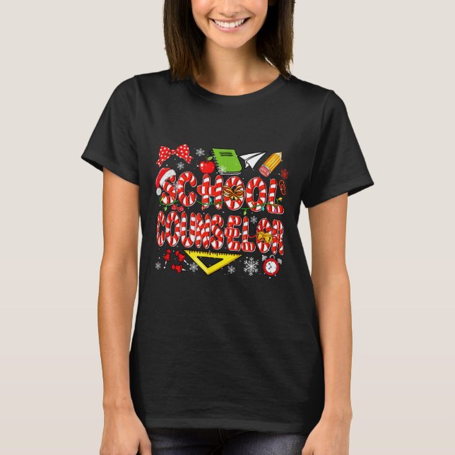 School Counselor Christmas Candy Canes Lover Funny T Shirt (Framsida)