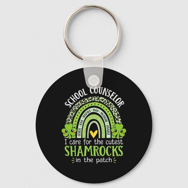 School Counselor Cutest Shamrocks Rainbow St Patri Nyckelring (Framsida)