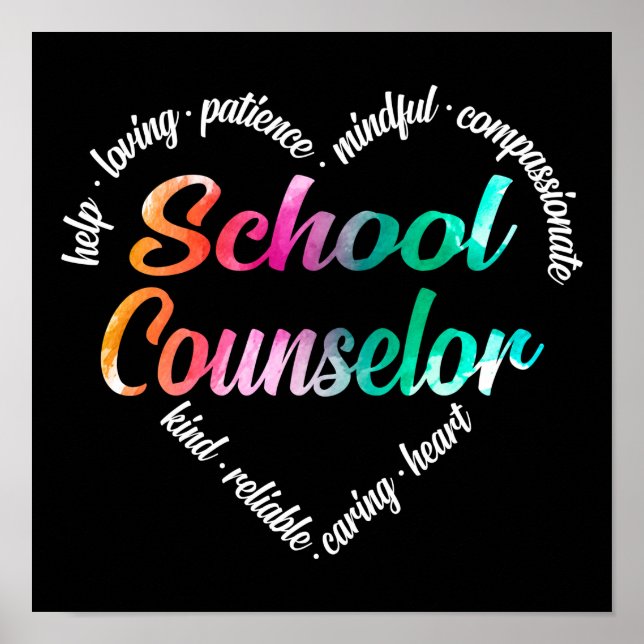 School Counselor Heart Ord Cloud Watercolor Poster (Framsidan)