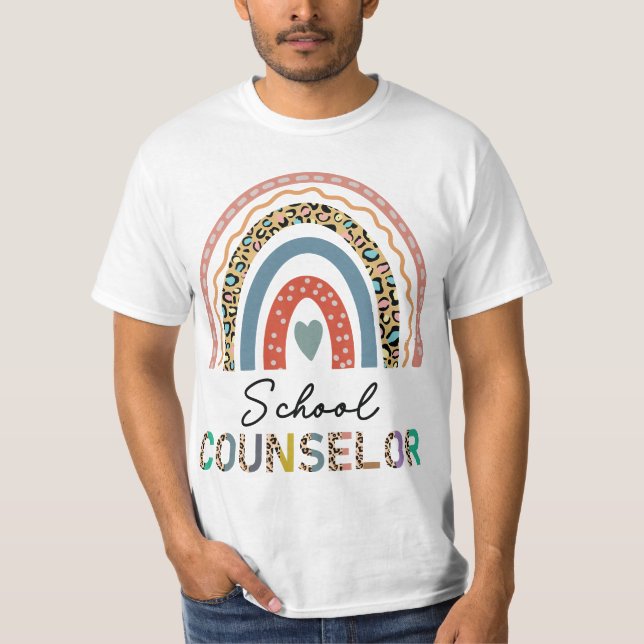 School Counselor Leopard Rainbow Appreciation Back T Shirt (Framsida)