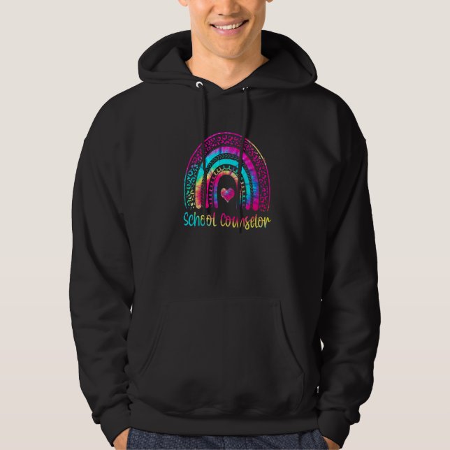 School Counselor Teacher  Rainbow Tie Dye First Da Hoodie (Framsida)