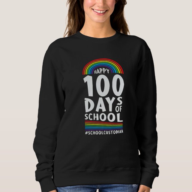 School Custodian Happy 100 Days Of School Janitor T Shirt (Framsida)