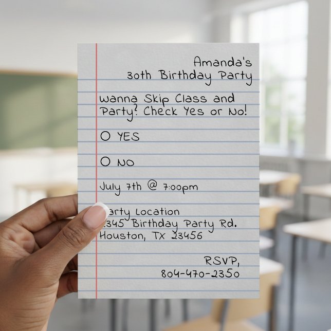 School Days Check Yes or No Notepaper Birthday Inbjudningar (Skapare uppladdad)