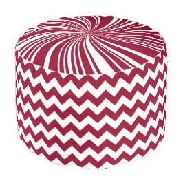 School Färg Chevron Pouf Seat,Burgandy-White Rund Puff