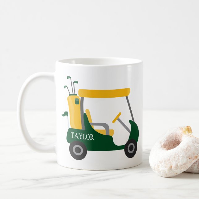 School Färg - Grönt & Guld Golf Cart Kaffemugg (Med munk)