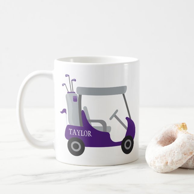 School Färg - Lila & Grått Golf Cart Kaffemugg (Med munk)