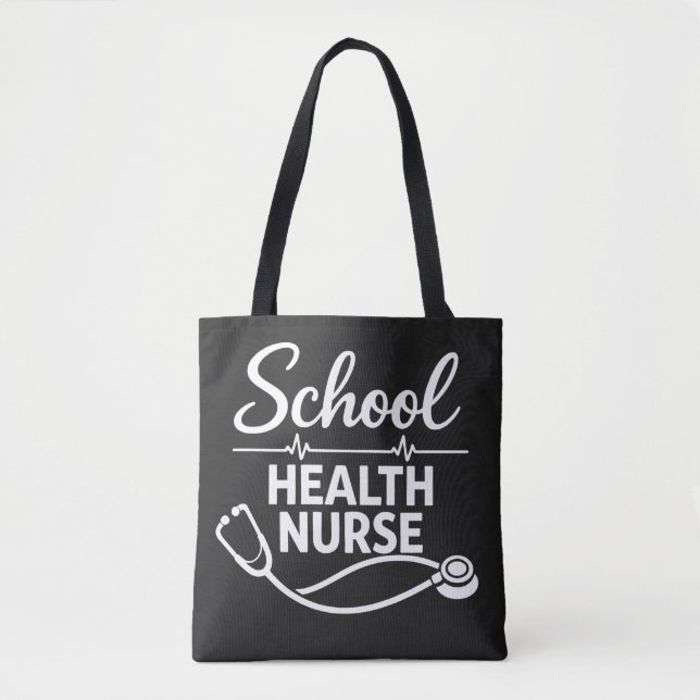 School Health Nurse Tote Bag with ECG & Stethoscop Tygkasse (Framsida)